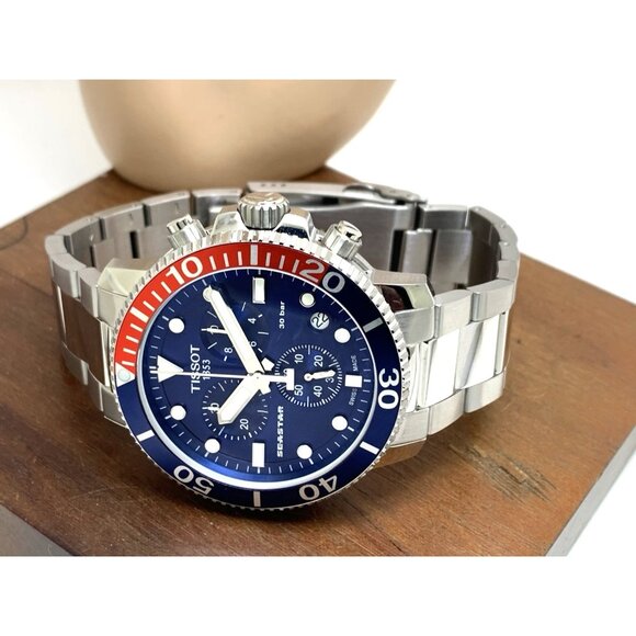 Tissot Men's Watch Seastar Swiss Quartz Chronograph Pepsi Bezel T1204171104103 - Picture 9 of 15